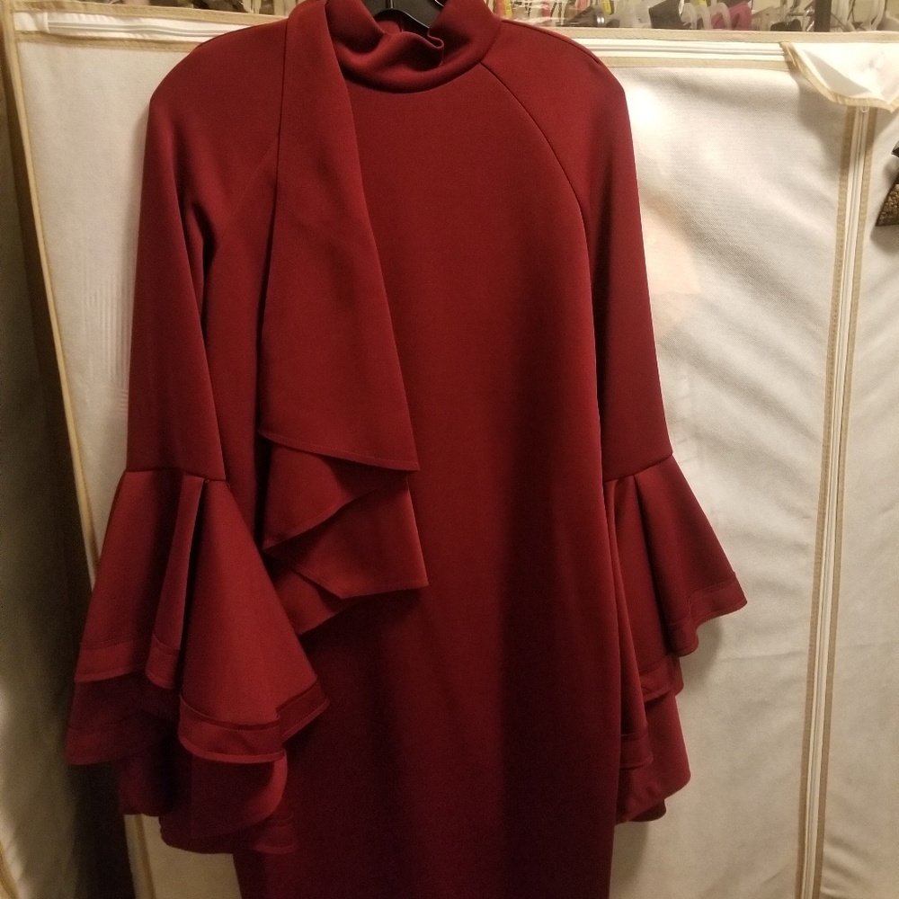 Women's Burgundy Bell Sleeve Dress